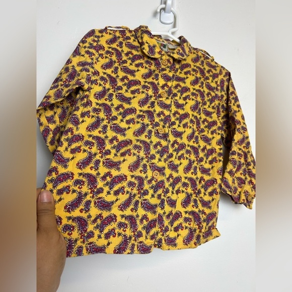 VTG Y2K PIERRE BONEE KIDS GIRL 3T PAISLEY BUTTON DOWN PRINT YELLOW MULTICOLOR - Picture 3 of 11